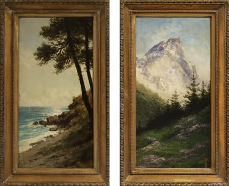 Giacinto Bo — Paesaggio montano col Cervino; Scena costiera